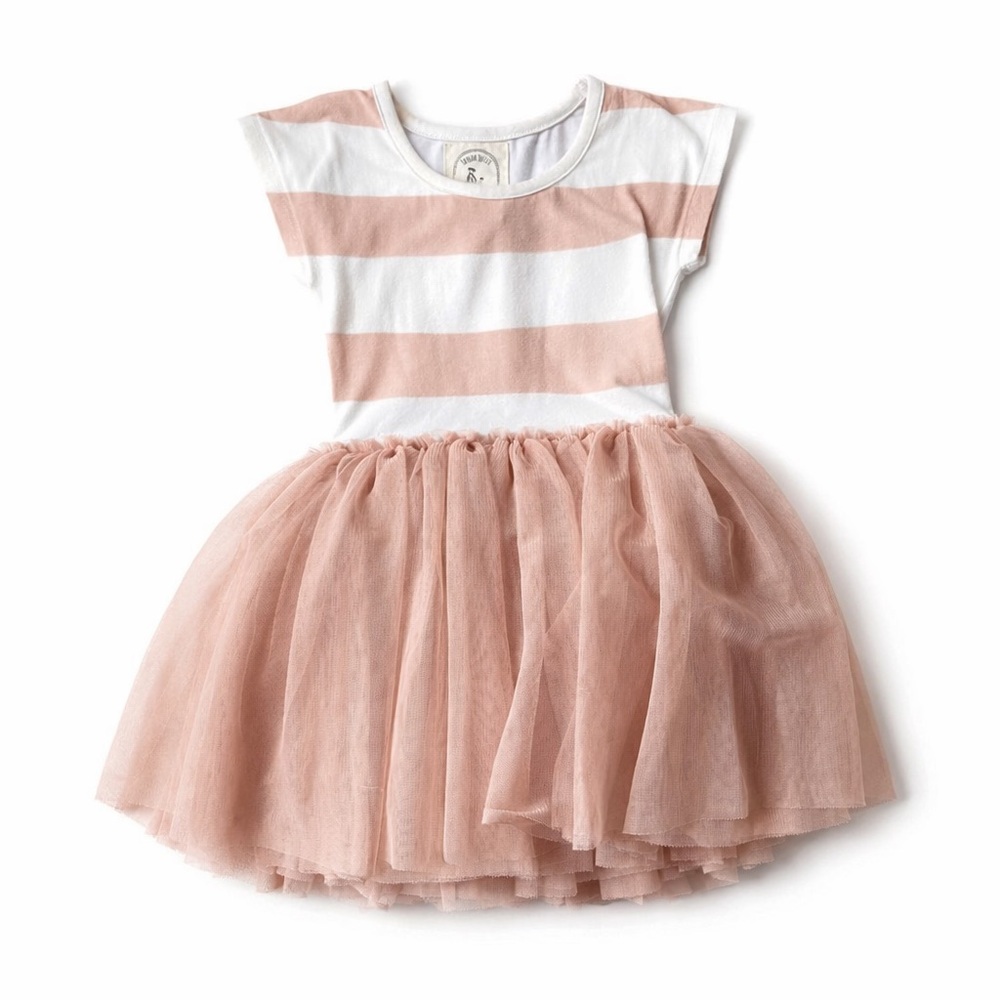 Taylor Joelle 18mo Striped Dress with 0332 Tulle Skirt rose pink white jersey